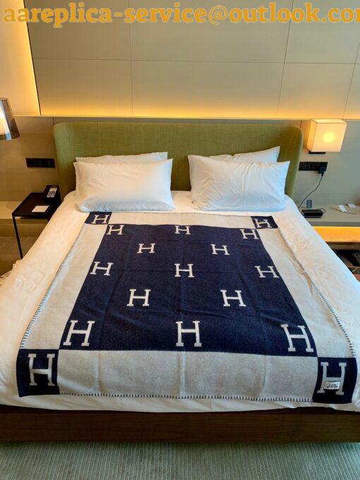 Replica Hermes Avalon III Throw Blanket in Blue Wool and Cashmere 9