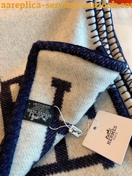 Replica Hermes Avalon III Throw Blanket in Blue Wool and Cashmere 10