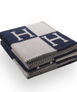 Replica Hermes Avalon Throw Blanket in Blue Wool and Cashmere