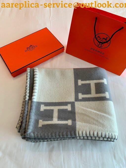 Replica Hermes Avalon Vibration Throw Blanket in Grey Wool and Cashmere 3