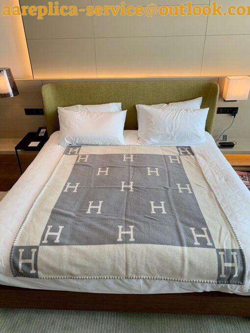 Replica Hermes Avalon Vibration Throw Blanket in Grey Wool and Cashmere 5