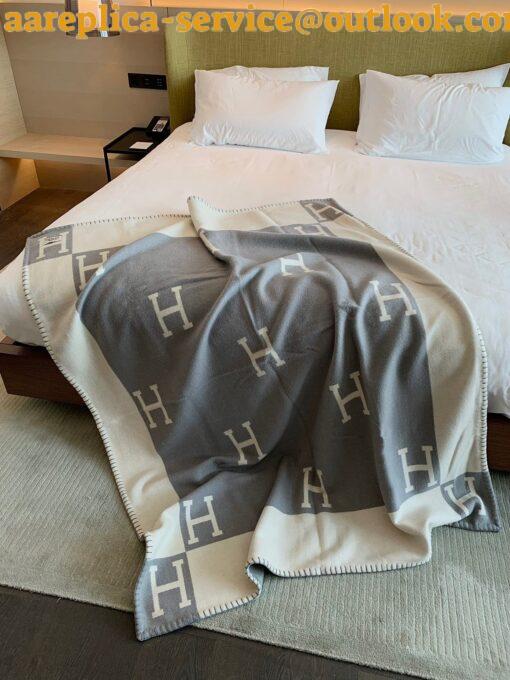 Replica Hermes Avalon Vibration Throw Blanket in Grey Wool and Cashmere 7