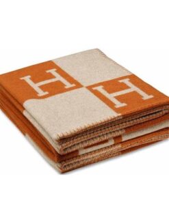 Replica Hermes Avalon Throw Blanket in Orange Wool and Cashmere