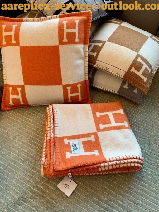 Replica Hermes Avalon Throw Blanket in Orange Wool and Cashmere 3