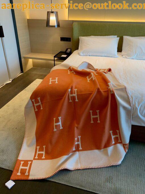 Replica Hermes Avalon Throw Blanket in Orange Wool and Cashmere 4