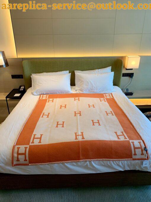 Replica Hermes Avalon Throw Blanket in Orange Wool and Cashmere 6