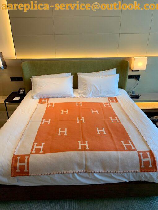 Replica Hermes Avalon Throw Blanket in Orange Wool and Cashmere 7