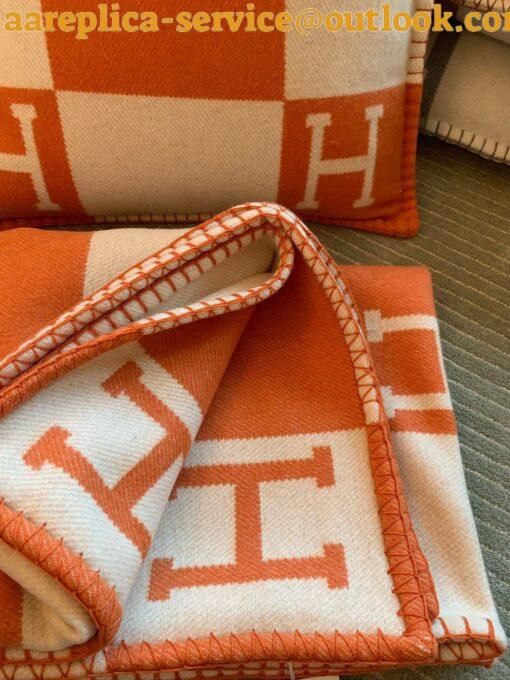 Replica Hermes Avalon Throw Blanket in Orange Wool and Cashmere 9