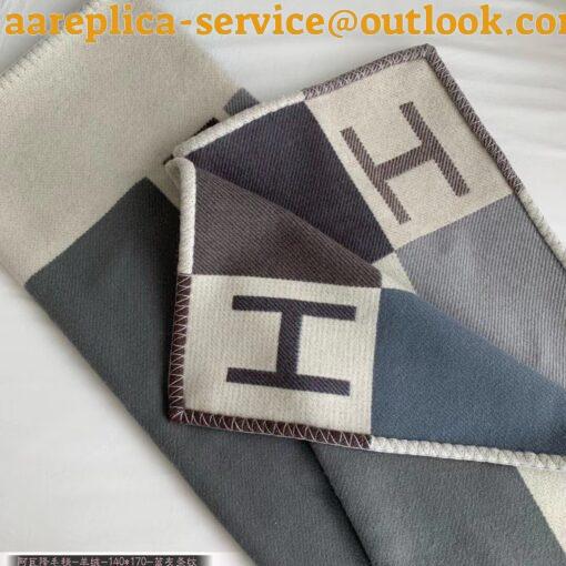 Replica Hermes Avalon Vibration Throw Blanket in Grey Wool and Cashmere 12