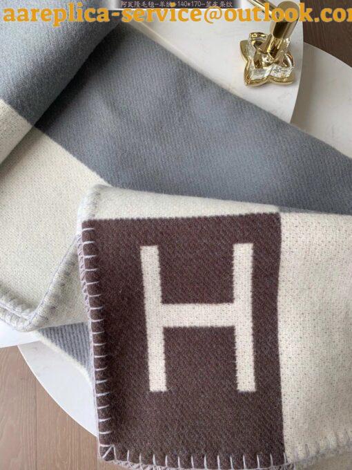 Replica Hermes Avalon Vibration Throw Blanket in Grey Wool and Cashmere 20