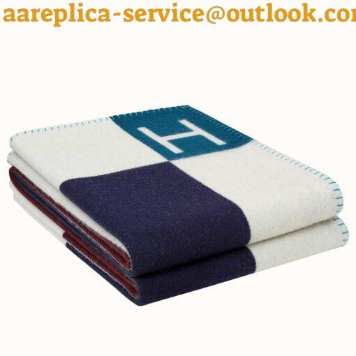 Replica Hermes Avalon Vibration Throw Blanket in Indigo Wool and Cashmere 7