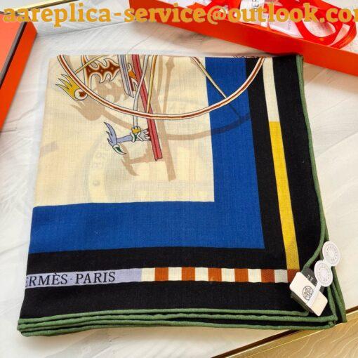 Replica Hermes Beige/Blue Voitures en Equilibre Shawl 140 4