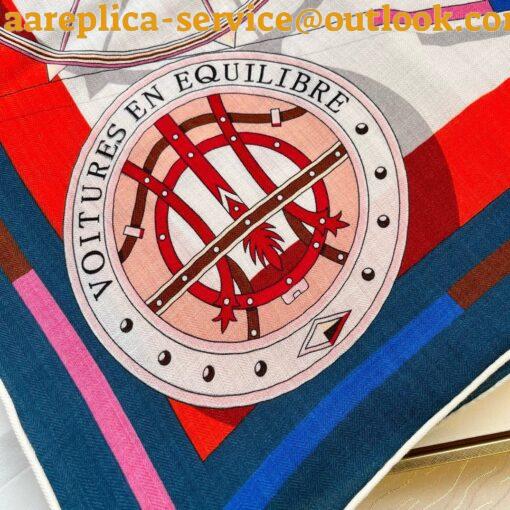 Replica Hermes Beige/Marine Voitures en Equilibre Shawl 140 6