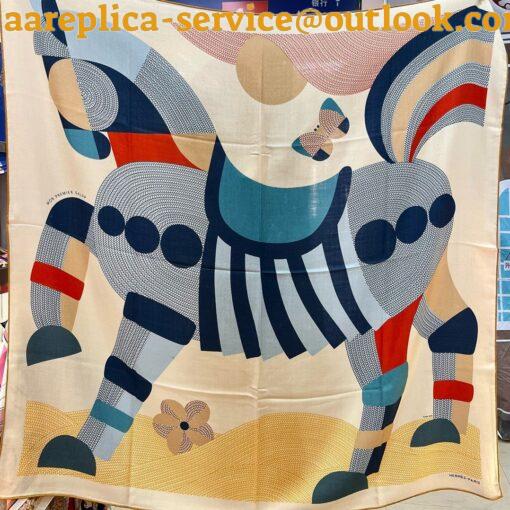 Replica Hermes Blue Mon Premier Galop Shawl 140 5