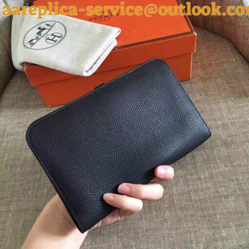 Replica Hermes Dogon Duo Wallet in Black Clemence Leather 4