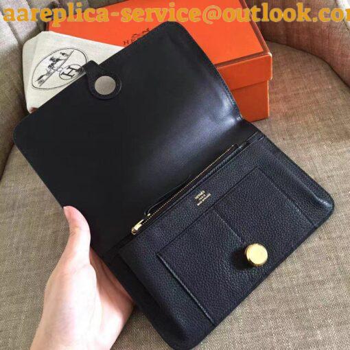 Replica Hermes Dogon Duo Wallet in Black Clemence Leather 6