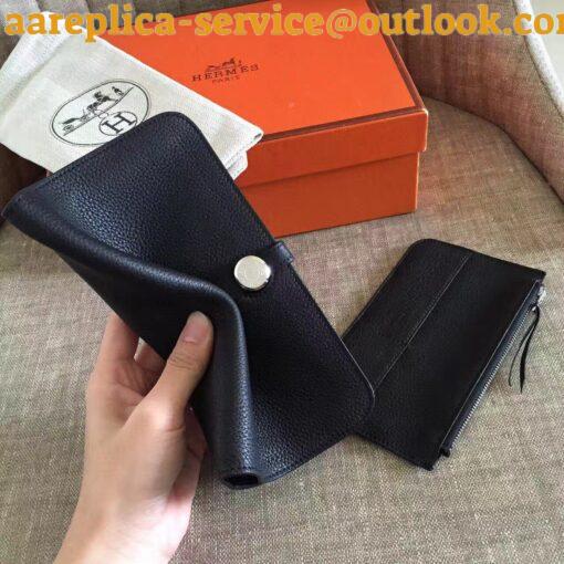 Replica Hermes Dogon Duo Wallet in Black Clemence Leather 7