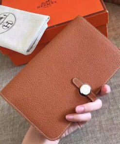 Replica Hermes Dogon Duo Wallet in Gold Clemence Leather