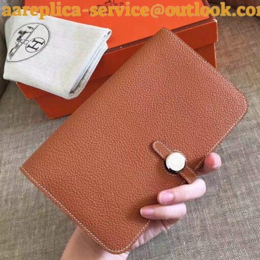 Replica Hermes Dogon Duo Wallet in Gold Clemence Leather