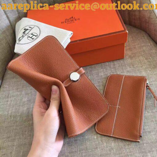 Replica Hermes Dogon Duo Wallet in Gold Clemence Leather 7