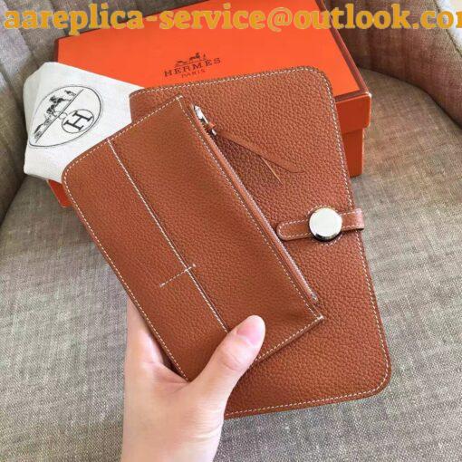 Replica Hermes Dogon Duo Wallet in Gold Clemence Leather 9