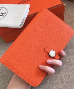 Replica Hermes Dogon Duo Wallet in Orange Clemence Leather