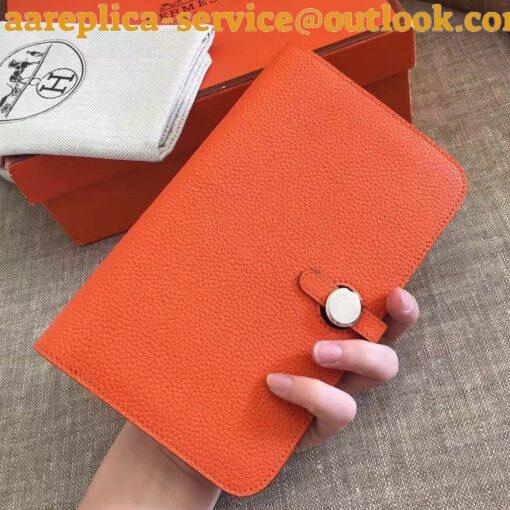 Replica Hermes Dogon Duo Wallet in Orange Clemence Leather