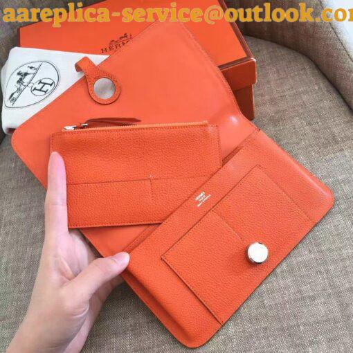 Replica Hermes Dogon Duo Wallet in Orange Clemence Leather 5