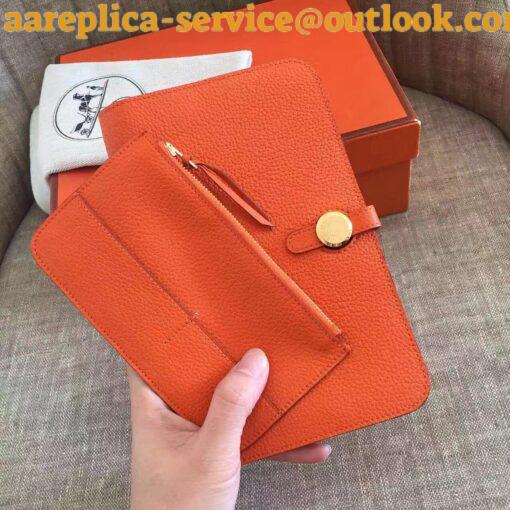 Replica Hermes Dogon Duo Wallet in Orange Clemence Leather 6