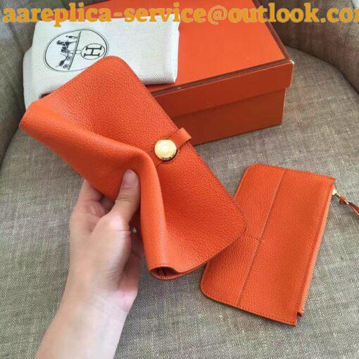 Replica Hermes Dogon Duo Wallet in Orange Clemence Leather 7