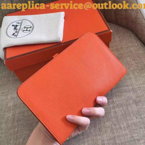 Replica Hermes Dogon Duo Wallet in Orange Clemence Leather 8