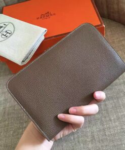 Replica Hermes Dogon Duo Wallet in Taupe Clemence Leather