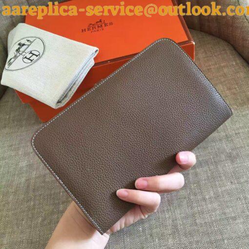 Replica Hermes Dogon Duo Wallet in Taupe Clemence Leather