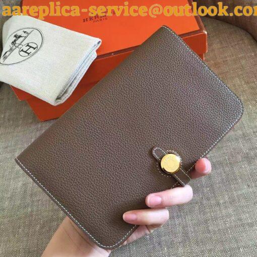 Replica Hermes Dogon Duo Wallet in Taupe Clemence Leather 3