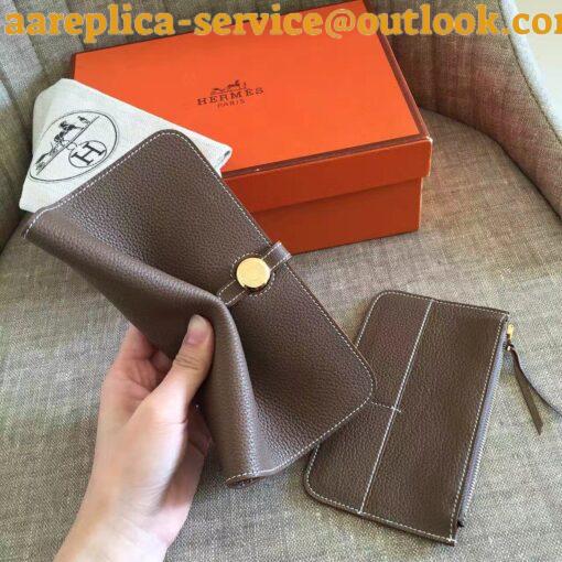 Replica Hermes Dogon Duo Wallet in Taupe Clemence Leather 5