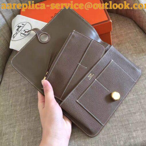 Replica Hermes Dogon Duo Wallet in Taupe Clemence Leather 7