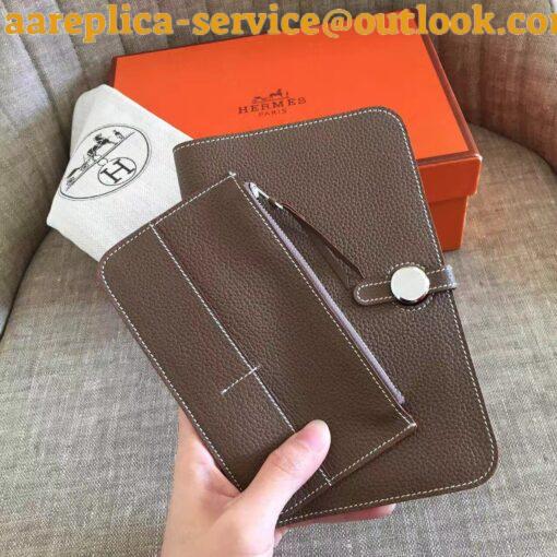 Replica Hermes Dogon Duo Wallet in Taupe Clemence Leather 9