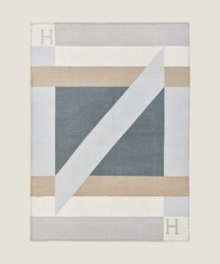 Replica Hermes H Drapeau Blanket in Acier and Perle Cashmere