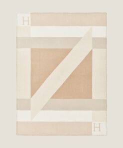 Replica Hermes H Drapeau Blanket in Naturel and Grege Cashmere