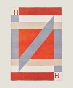 Replica Hermes H Drapeau Blanket in Terracotta and Grey Cashmere