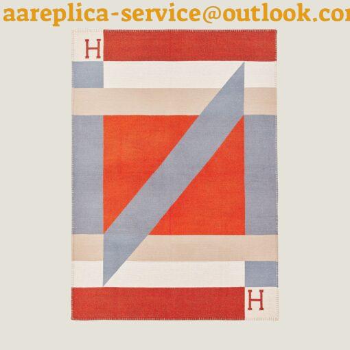 Replica Hermes H Drapeau Blanket in Terracotta and Grey Cashmere