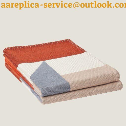 Replica Hermes H Drapeau Blanket in Terracotta and Grey Cashmere 3