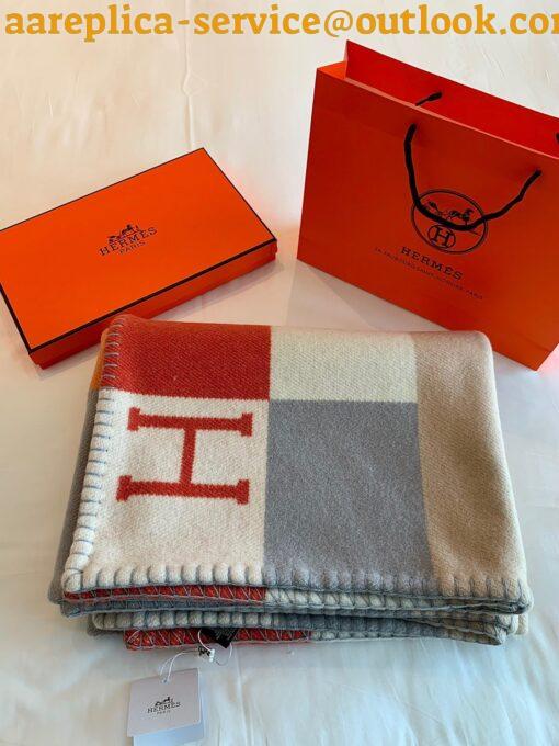 Replica Hermes H Drapeau Blanket in Terracotta and Grey Cashmere 4