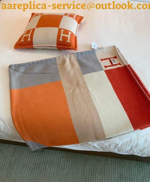 Replica Hermes H Drapeau Blanket in Terracotta and Grey Cashmere 6