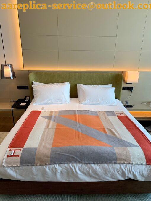 Replica Hermes H Drapeau Blanket in Terracotta and Grey Cashmere 7