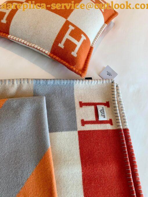 Replica Hermes H Drapeau Blanket in Terracotta and Grey Cashmere 8