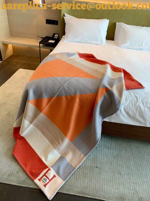 Replica Hermes H Drapeau Blanket in Terracotta and Grey Cashmere 9