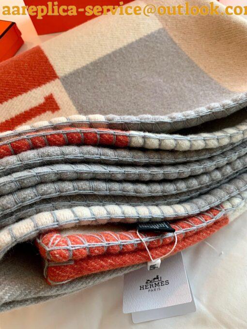 Replica Hermes H Drapeau Blanket in Terracotta and Grey Cashmere 10