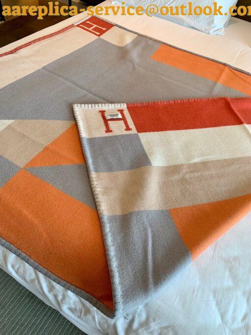 Replica Hermes H Drapeau Blanket in Terracotta and Grey Cashmere 11