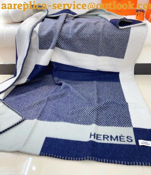 Replica Hermes H Riviera Blanket in Marine Wool and Cashmere 10